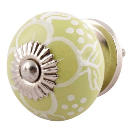Lime Green Floral Ceramic  Dresser Knobs Online